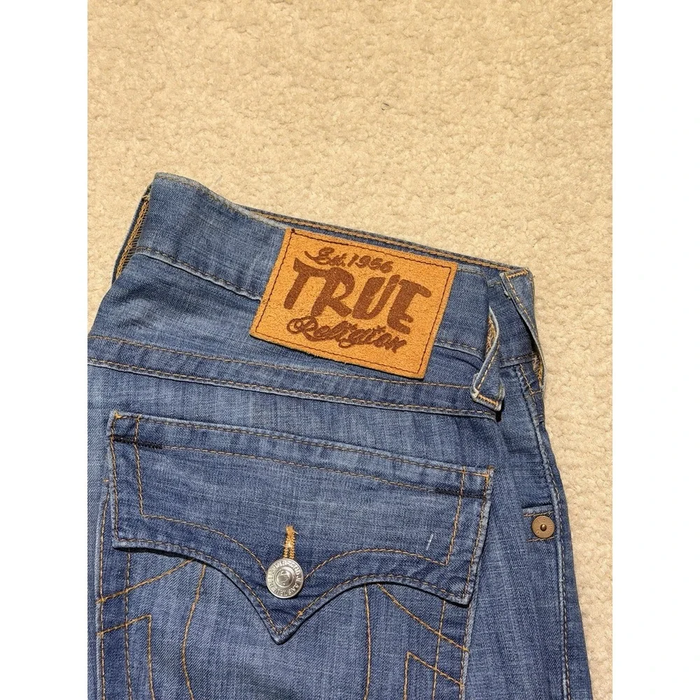 True Religion Ricky Jeans Mens 34 Made In USA Bootcut Flap Pocket Blue Denim Y2K